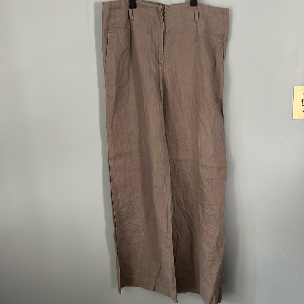 H&M Women’s Baggy Grey 100% Linen Grey High Rise Pants Size 12